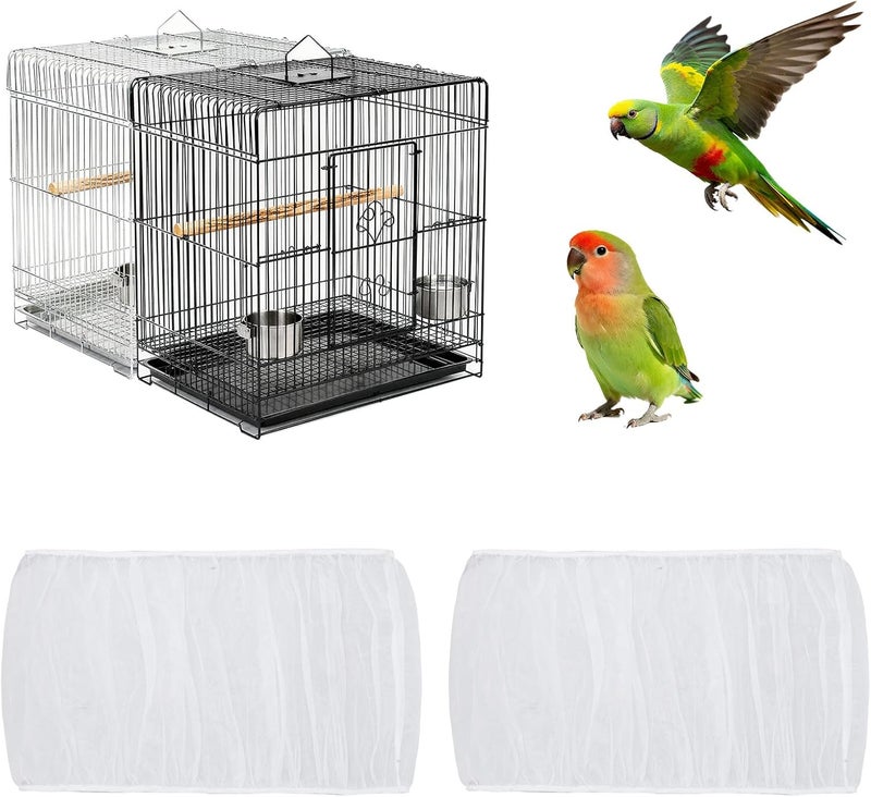 Fengek 2 Pcs Adjustable Bird Cage Cover & Seed Catcher Net - Stretchy Bird Cage Accessories for Night Cover & Seed Guard (White) - Image 1